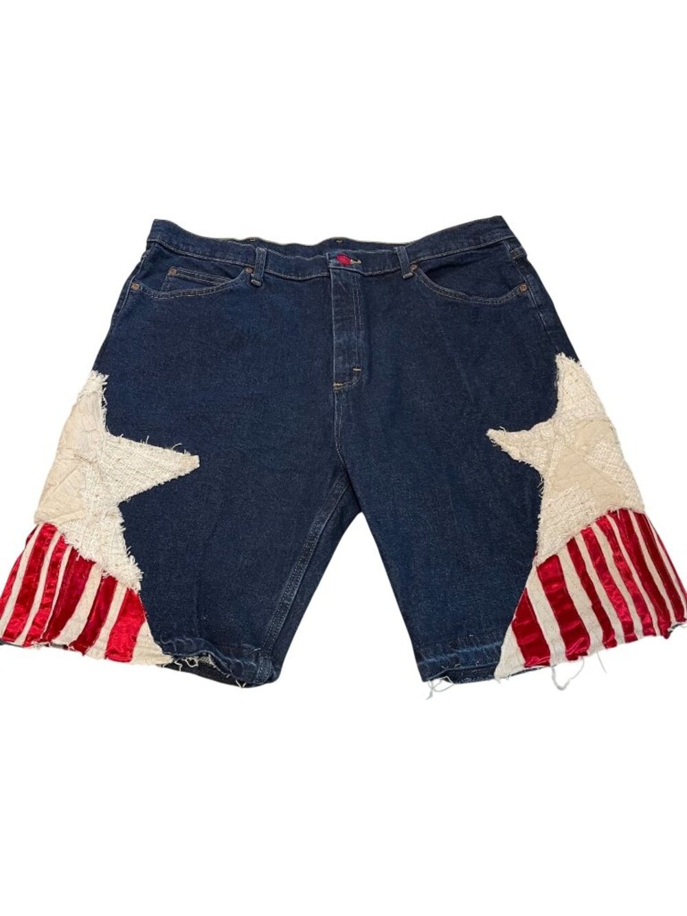 Wrangler Custom Denim Jean Shorts Mens 38 Blue American Flag Inspired Frayed Hem